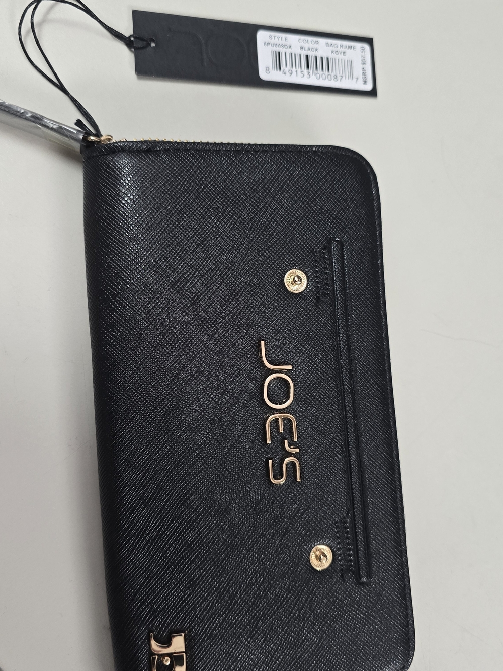Joe's Jeans Black Saffiano Wristlet Clutch with Gold Hardware